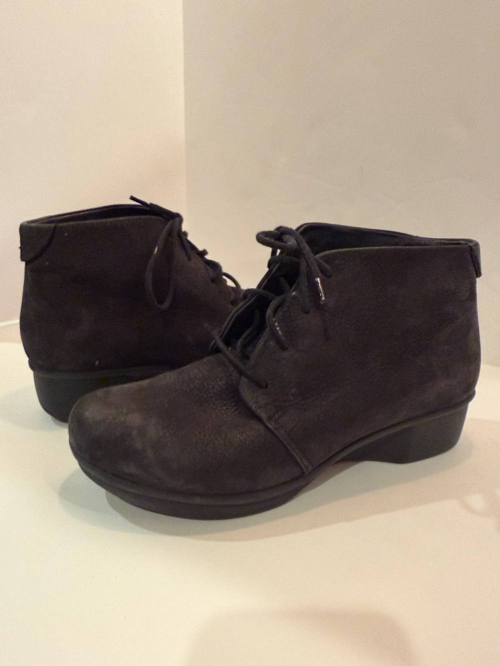 Dansko Black Lace-Up Suede Ankle Booties
